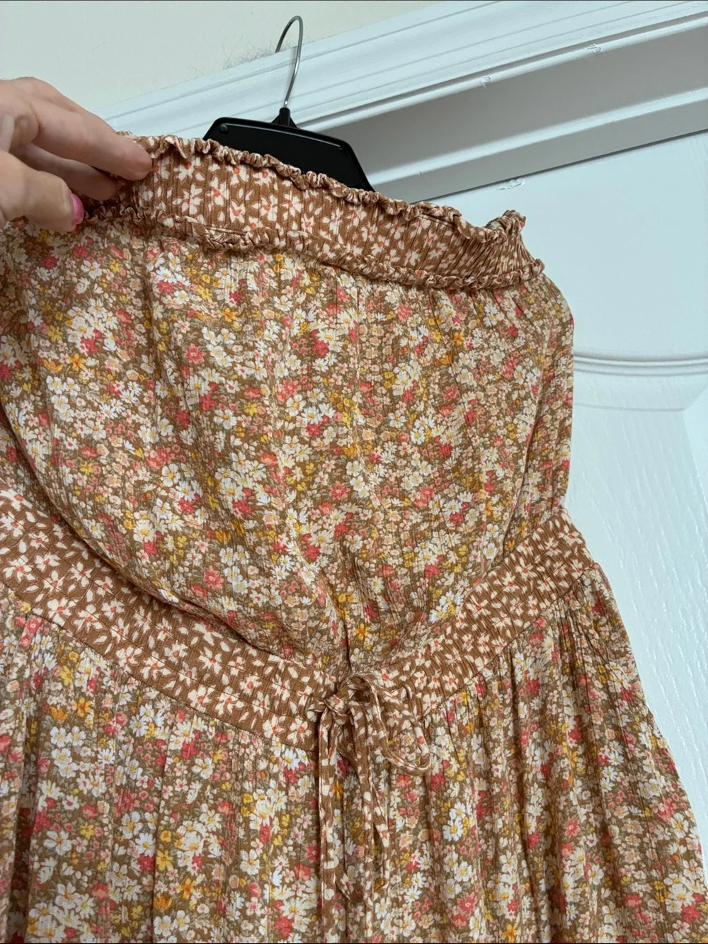 Boho Floral AE Wide Leg Cottagecore Strapless Floral Jumpsuit with Waist Tie XL - Picture 6 of 9